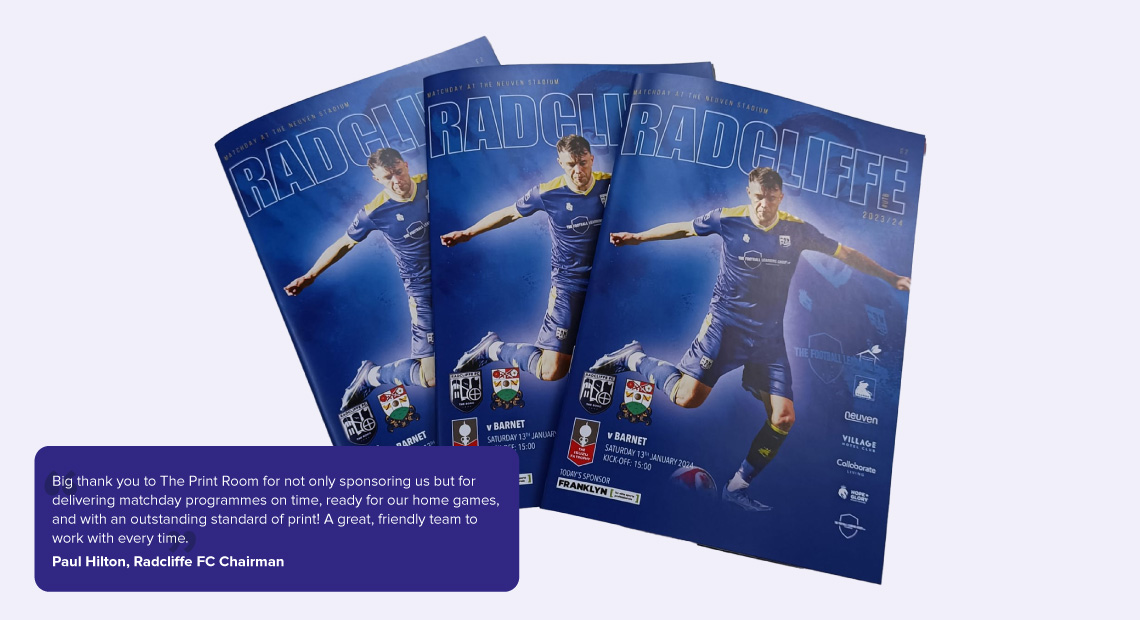 Striking printed matchday programmes for Radcliffe FC