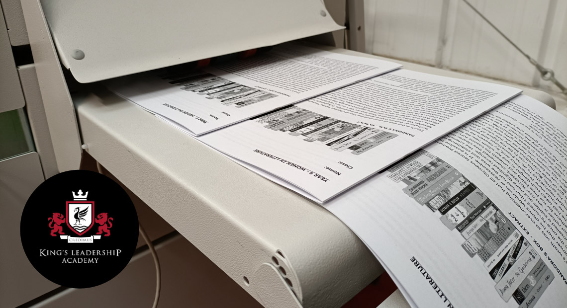 Photo of engaging school print for King's Leadership Academy printed by The Print Room, Bolton